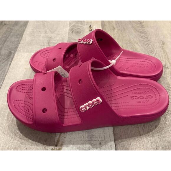 CROCS Other - NWT Crocs Classic Slides Sandals Mens Sz 12 Pink Double Strap Slip On 206761-6SV